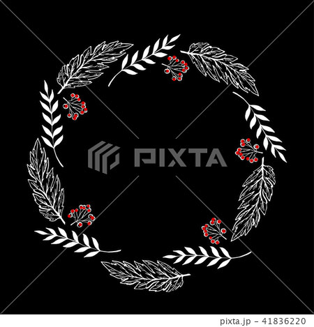 Doodle berry and leaf circle frame on a black 41836220