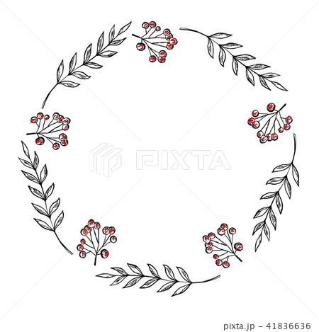 Doodle berry and leaf circle frame on a white  41836636