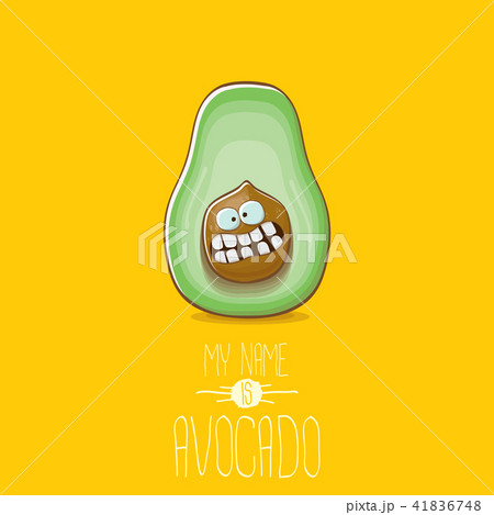 funny cartoon cute green avocado character isolated on orange background. My name is avocado vector 41836748