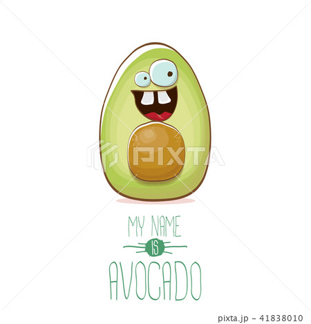 funny cartoon cute green avocado character isolated on white background. My name is avocado vector 41838010