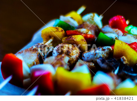 skewers with meat and vegetables skewers with meat and vegetables 41838421