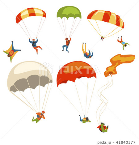 Skydivers Flying With Parachutes Set Extreme のイラスト素材