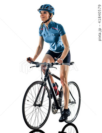 cyclist cycling riding bicycle woman isolated white background s 41840579