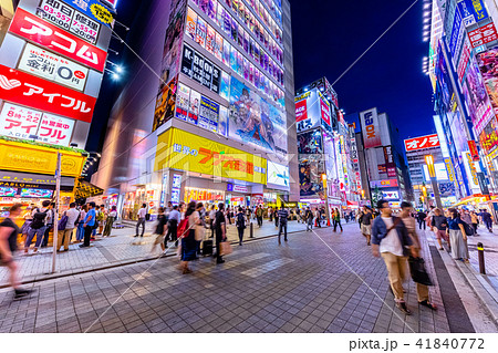 東京 秋葉原駅 夜の電気街口の写真素材