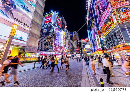 東京 秋葉原駅 夜の電気街口の写真素材