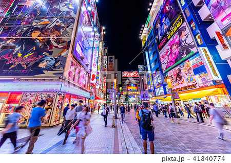 東京 秋葉原駅 夜の電気街口の写真素材