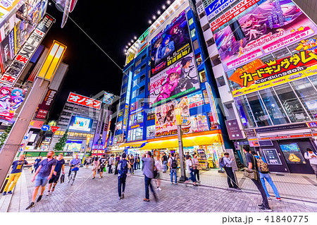 東京 秋葉原駅 夜の電気街口の写真素材