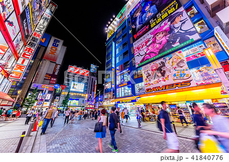 東京 秋葉原駅 夜の電気街口の写真素材