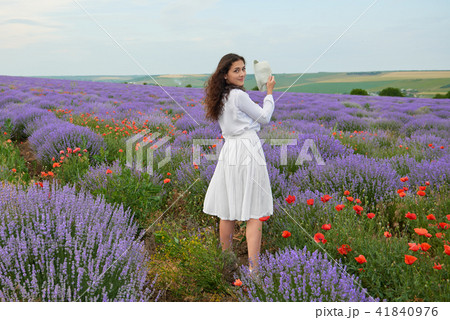 young girl is in the lavender field 41840976