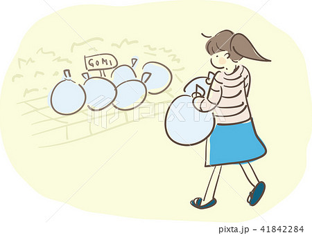 ゴミを出す女性のイラスト素材