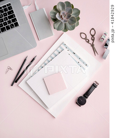 Freelancer girl home workspace. 41842929