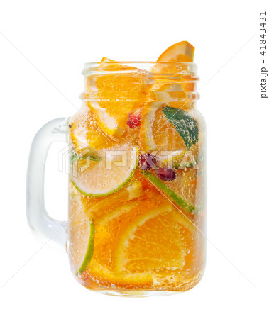 jar of homemade lemonade with sliced fresh lemon 41843431