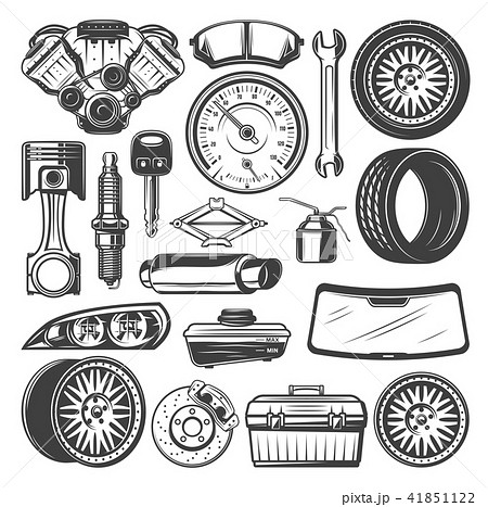 Car spare parts and instruments vector sketch set Car spare parts and instruments vector sketch set 41851122