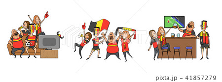 National football team supporters cheering at home, in the bar together. Set of football fans with National football team supporters cheering at home, in the bar together. Set of football fans with 41857279