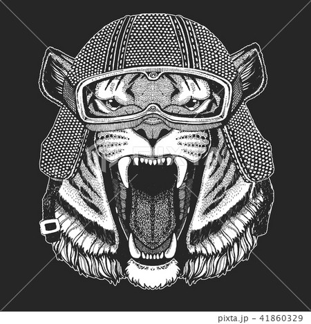 Tiger. Vintage motorcycle hemlet. Retro style illustration with animal biker for children, kids 41860329