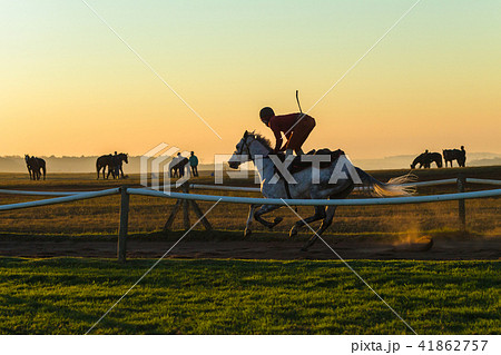 Race Horse Rider Running Training Dawn Race Horse Rider Running Training Dawn 41862757