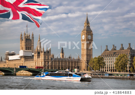 Big Ben with boat in London, England, UK 41864883
