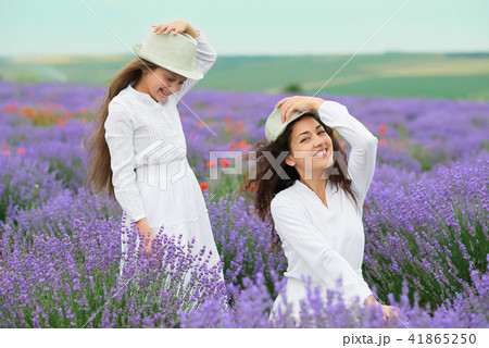 young woman and girl are in the lavender field 41865250