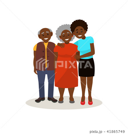 Smiling Afro American black elderly couple and their adult daughter posing together, happy family Smiling Afro American black elderly couple and their adult daughter posing together, happy family 41865749