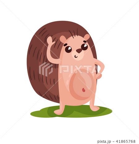 Cute hedgehog standing on two legs and waving his hand, funny animal cartoon character vector 41865768