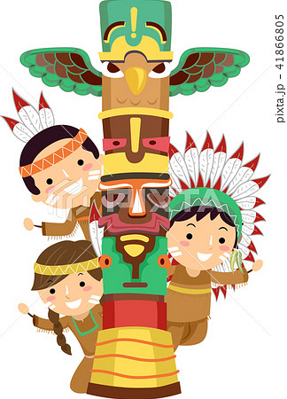 Stickman Kids Indian Totem Pole Illustrationのイラスト素材