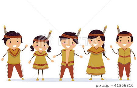 Stickman Kids Native American Indian Illustration 41866810