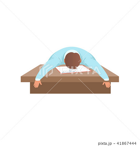 Fatigued young man sleeping at the desk, student in learning process vector Illustration on a white Fatigued young man sleeping at the desk, student in learning process vector Illustration on a white 41867444