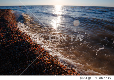 Beautiful warm sunset light over shell beach Beautiful warm sunset light over shell beach 41867735