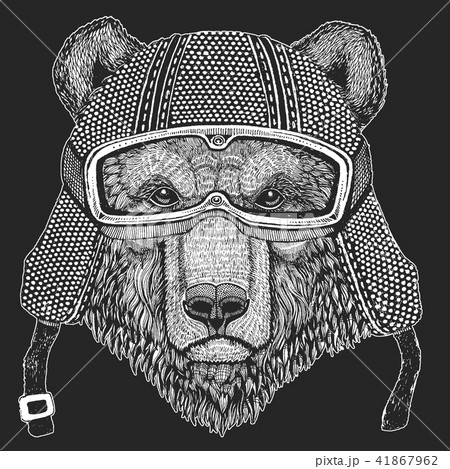 Bear. Vintage motorcycle hemlet. Retro style illustration with animal biker for children, kids Bear. Vintage motorcycle hemlet. Retro style illustration with animal biker for children, kids 41867962