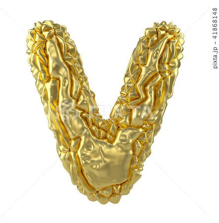 Capital latin letter V made of crumpled gold foil isolated on white background Capital latin letter V made of crumpled gold foil isolated on white background 41868148