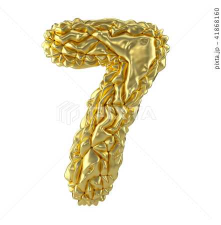 Number 7 seven made of crumpled gold foil isolated on white background. 3d 41868160