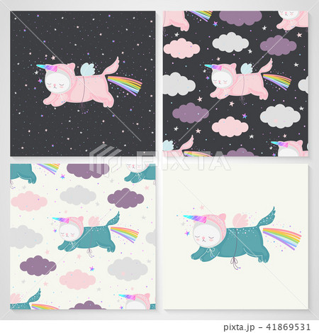 Unicorn cats and patterns set 41869531