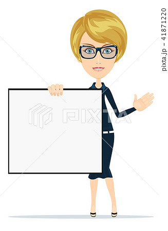 Happy Smiling Young Business Woman Holding Blank Placard. Isolated On White 41871220