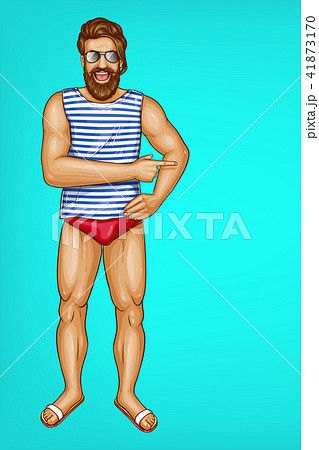 Vector bearded man smiling in swimming trunks 41873170