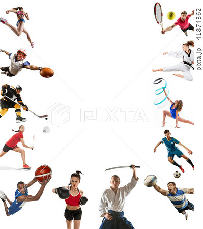 Sport collage about kickboxing, soccer, american football, basketball, ice hockey, badminton 41874362