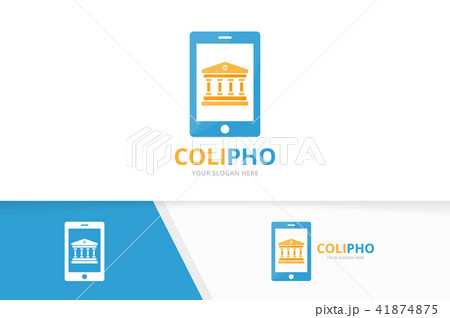 Vector bank and phone logo combination. Column and mobile symbol or icon. Unique judge and device Vector bank and phone logo combination. Column and mobile symbol or icon. Unique judge and device 41874875