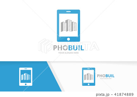Vector skyscraper and phone logo combination. House and mobile symbol or icon. Unique real estate Vector skyscraper and phone logo combination. House and mobile symbol or icon. Unique real estate 41874889
