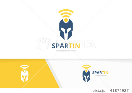 Vector spartan and wifi logo combination. Helmet and signal symbol or icon. Unique warrior and radio Vector spartan and wifi logo combination. Helmet and signal symbol or icon. Unique warrior and radio 41874927