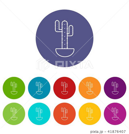 Wilderness cactus icons set vector color Wilderness cactus icons set vector color 41876407