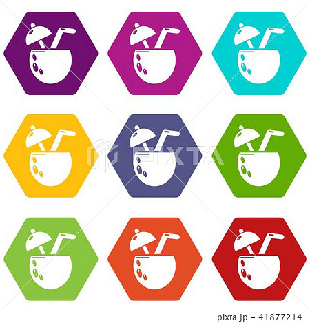 Cocktail coconut icons set 9 vector Cocktail coconut icons set 9 vector 41877214