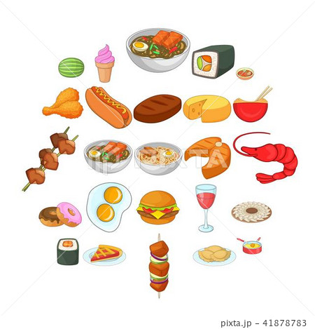 Dinner break icons set, cartoon style Dinner break icons set, cartoon style 41878783