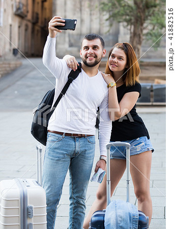 female and male taking selfie female and male taking selfie 41882516