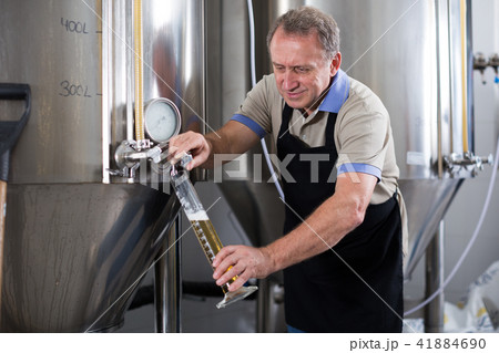 Brewer is controlling the quality of beer in flask Brewer is controlling the quality of beer in flask 41884690