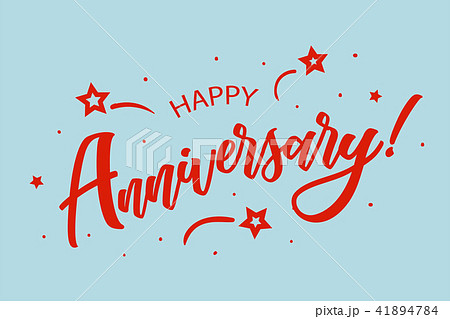 Happy Anniversary card. Beautiful greeting scratched calligraphy red text word stars. Hand drawn Happy Anniversary card. Beautiful greeting scratched calligraphy red text word stars. Hand drawn 41894784