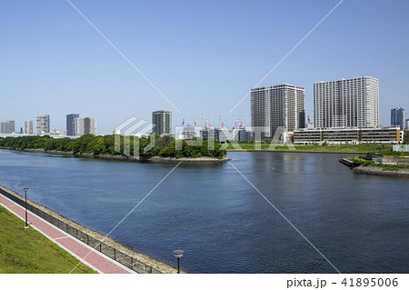 東雲運河と有明方面の風景の写真素材