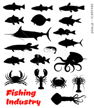 Fish and seafood black icon for fishing design 41895480