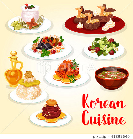 Korean Cuisine Icon Of Asian Meat And Fish Dishのイラスト素材