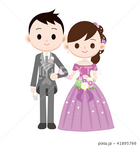 結婚式 カラフルなカラードレスの花嫁と花婿のイラスト素材