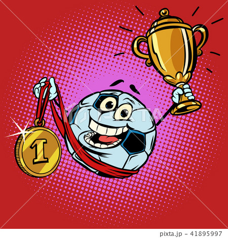 Winner champion Cup first place gold medal. Character soccer bal 41895997