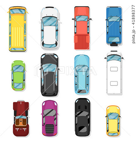 Top View Modern City Car Isolated Setのイラスト素材 4177